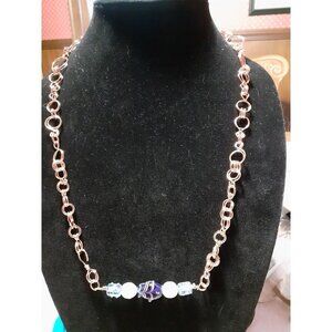 20" Handmade Copper & Glass Necklace blue fish handmade bead